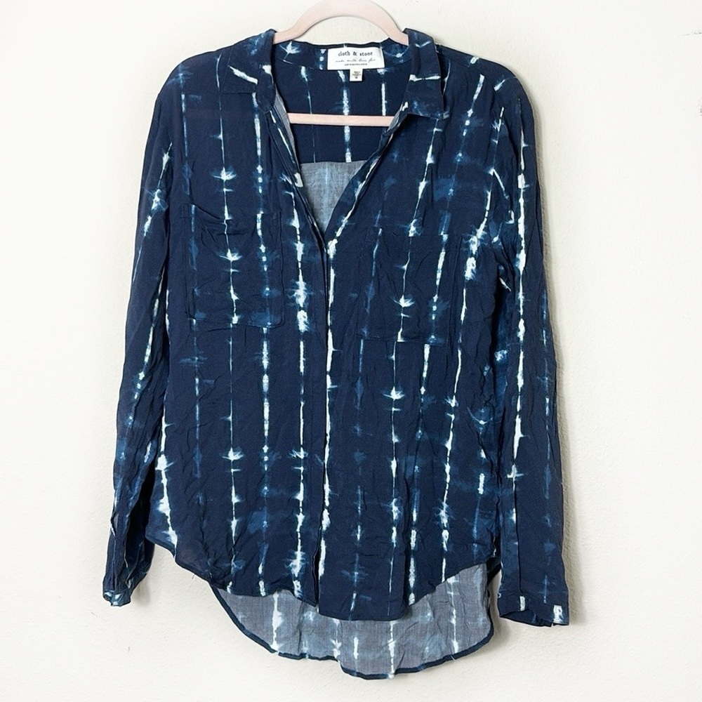 Cloth & Stone x Anthropologie Robyn Tie-Dye Button down Shirt Blue White sz M - Picture 13 of 13